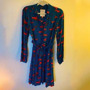 Anthropologie Wiener Dog Long Sleeved Dress